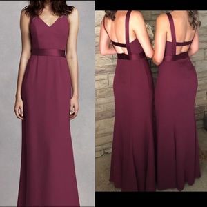 White by Vera Wang Open Back Maroon Wine Crepe Gown Dress - 12